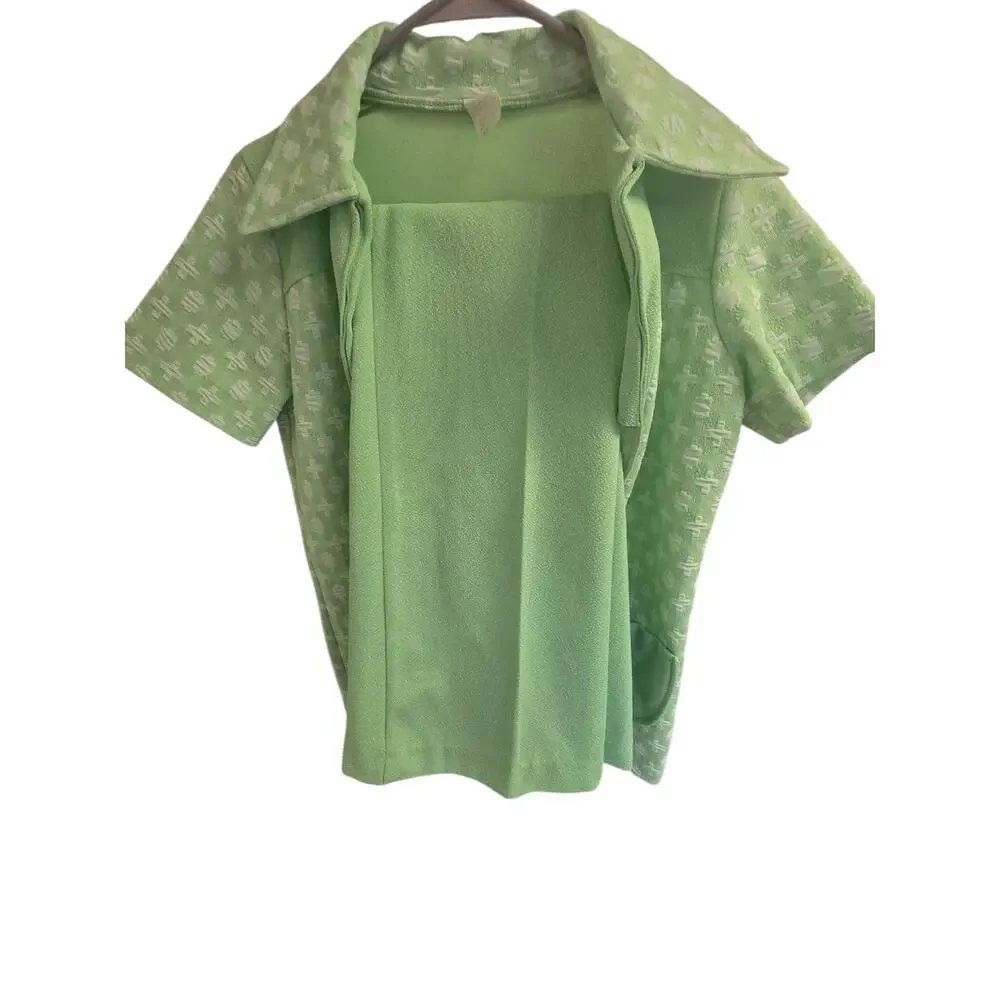Vintage 70s Winston Mint Green Knit 2 Piece Set Zip Top & Pants Belted Sz 10